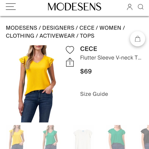 Cece Flutter Sleeve V-Neck Top/Blouse. Small. Bright yellow. - Picture 10 of 10